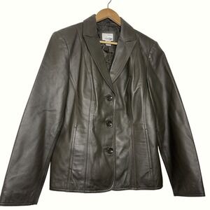 East 5th Women's Size Large Olive Green Genuine Leather Buttoned Blazer Jacket